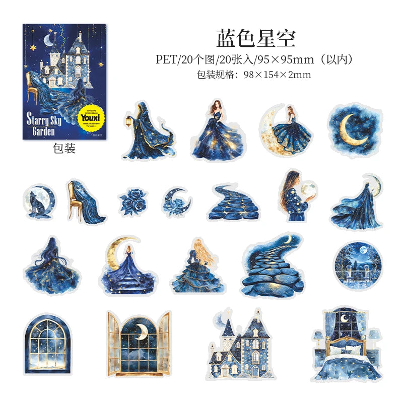 PET Sticker Bag Garden Series Starry Moon Garden Camping Pattern Hand Account Stickers Creative DIY Greeting Card Decorative