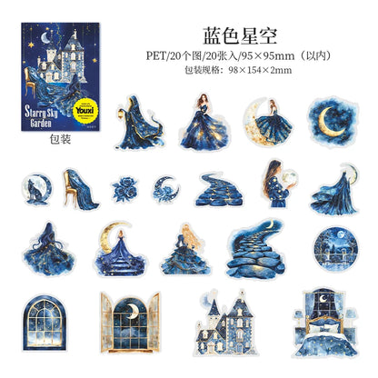 PET Sticker Bag Garden Series Starry Moon Garden Camping Pattern Hand Account Stickers Creative DIY Greeting Card Decorative