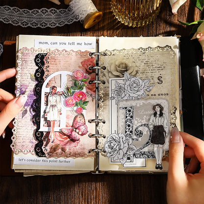 JIANQI 10pcs/pack Vintage Rose Floral Lace paper Scrapbook Materials DIY Junk Journal Collage Photo Album Retro Background paper