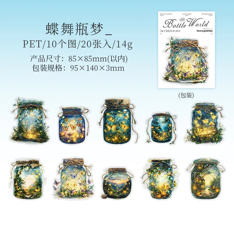 S-24 20pcs/1lot Kawaii Stationery Stickers  The World in a Bottle Junk Journaling Decorative Scrapbooking for stickers Scrapbook