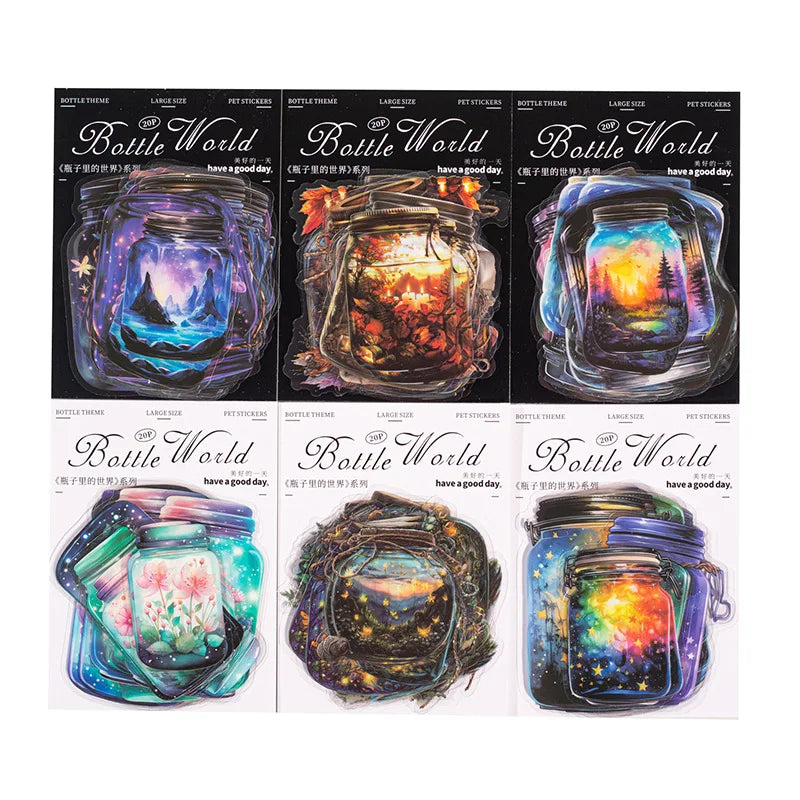 S-24 20pcs/1lot Kawaii Stationery Stickers  The World in a Bottle Junk Journaling Decorative Scrapbooking for stickers Scrapbook