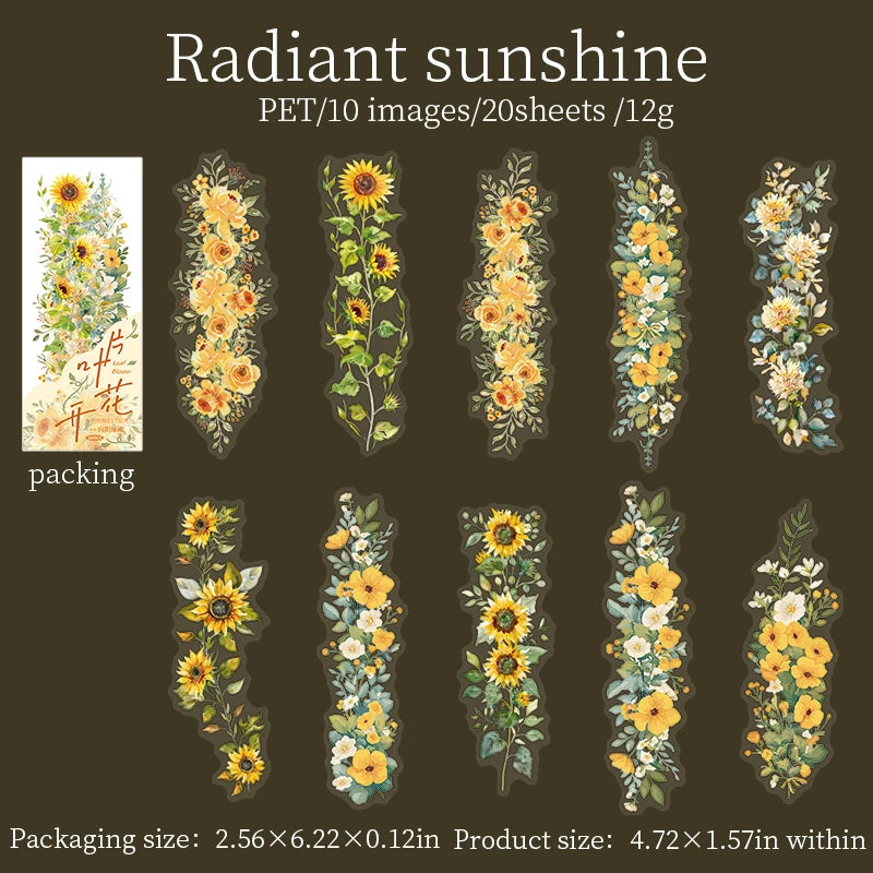 S-28 20 Sheet Flowers PET Plant Stickers Package Garden Office Aesthetic Decorative School Stationery Supplies Handbook Scrapbooking