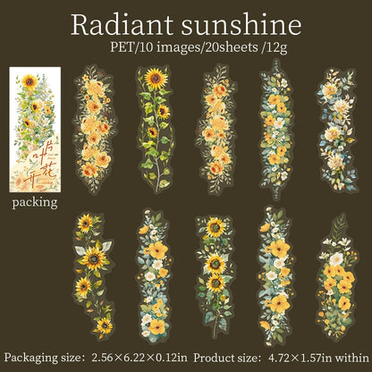 S-28 20 Sheet Flowers PET Plant Stickers Package Garden Office Aesthetic Decorative School Stationery Supplies Handbook Scrapbooking