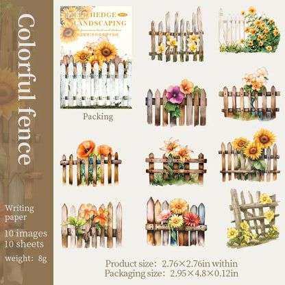 S-46 10Sheets Stickers Hard Card 3D Garden Fence Background Landscaping DIY Sticker
