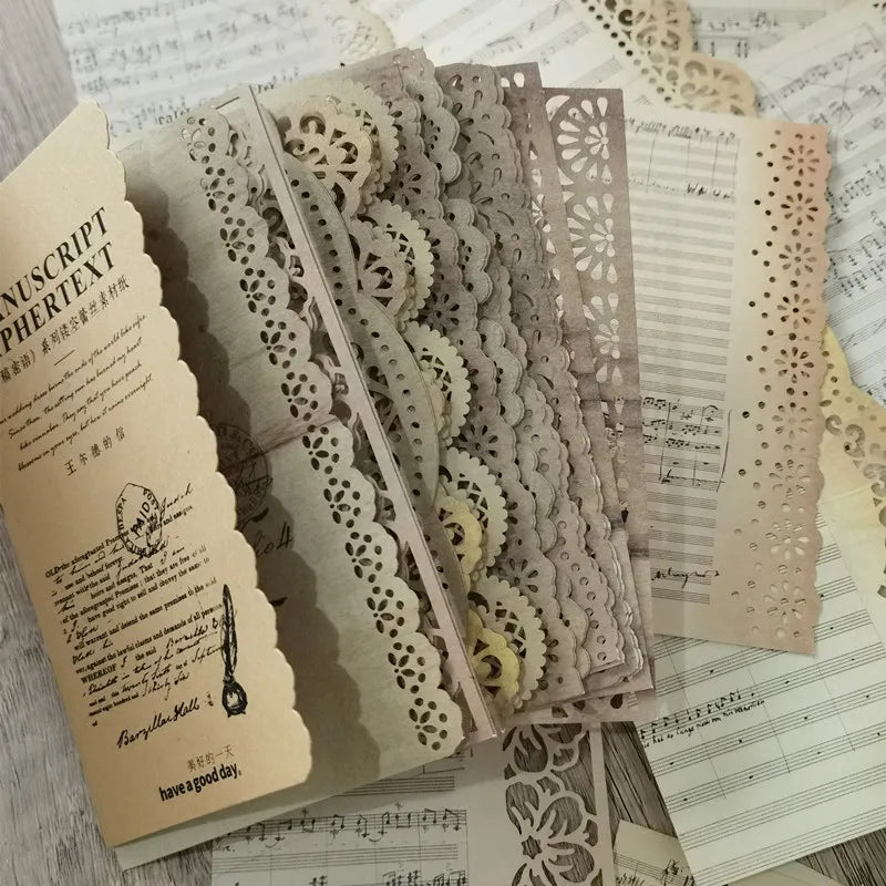 P-1 Retro Creative Material Paper Lace Hollow Border Letter Material Movement Album Decorate Hand Account DIY Materials Journaling