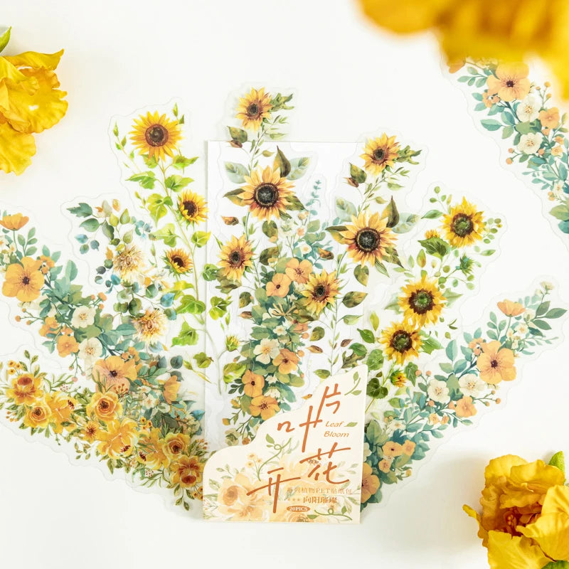 S-28 20 Sheet Flowers PET Plant Stickers Package Garden Office Aesthetic Decorative School Stationery Supplies Handbook Scrapbooking