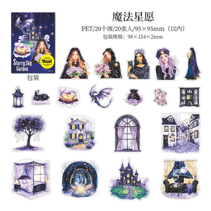 PET Sticker Bag Garden Series Starry Moon Garden Camping Pattern Hand Account Stickers Creative DIY Greeting Card Decorative
