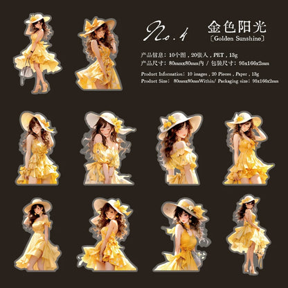 S-26 Journal GO 20pcs Pretty Beach Girl Stickers Aesthetic Characters Oil Painting Sticker for Card Making Journal Scrapbooking DIY