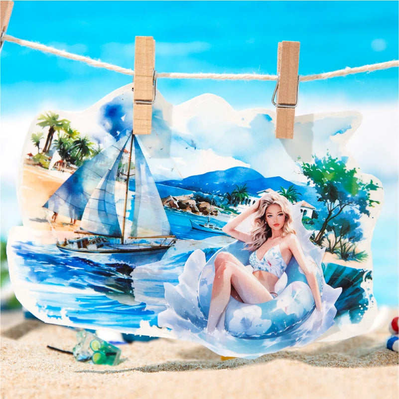 S-26 Journal GO 20pcs Pretty Beach Girl Stickers Aesthetic Characters Oil Painting Sticker for Card Making Journal Scrapbooking DIY