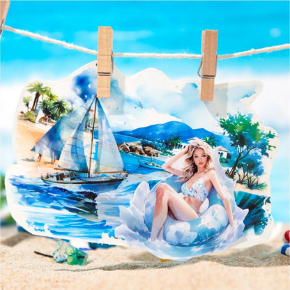 S-26 Journal GO 20pcs Pretty Beach Girl Stickers Aesthetic Characters Oil Painting Sticker for Card Making Journal Scrapbooking DIY