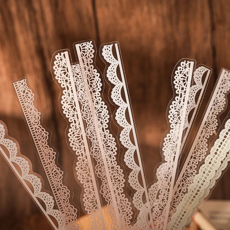 S-1  40 pcs Lace Stickers Cute Aesthetics Decor Collage Junk Journal Scrapbooking Supplies Self Adhesive Creative Stationery Sticker