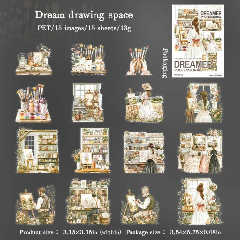 S-47 15Pcs Sticker Pack Career Dreamer Floral Art Scenic
