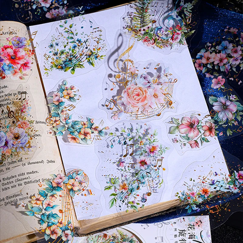 S-63  30Pcs/bag Flower Music Stamping Theme Sticker