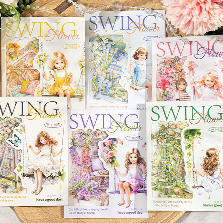 S-39 Paper, 6 styles 10pcs/bag ‘Flower Language’ Series Swing Theme Stickers