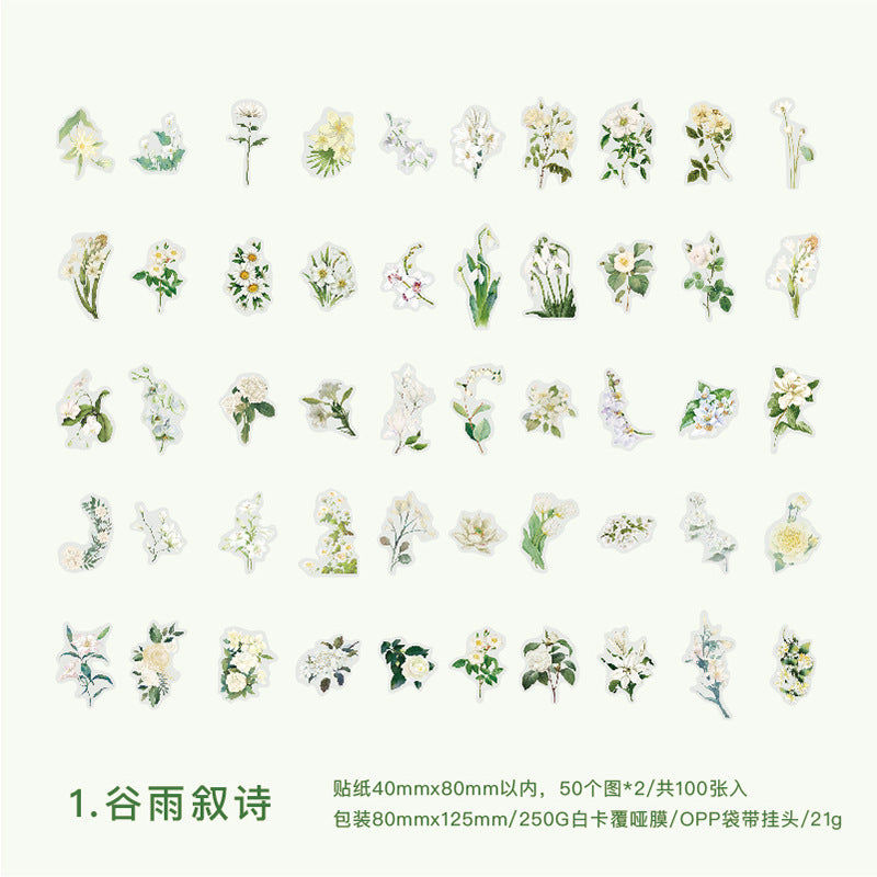 S-10 PET Stickers Flower Season Series Plant and Flower 6 Options