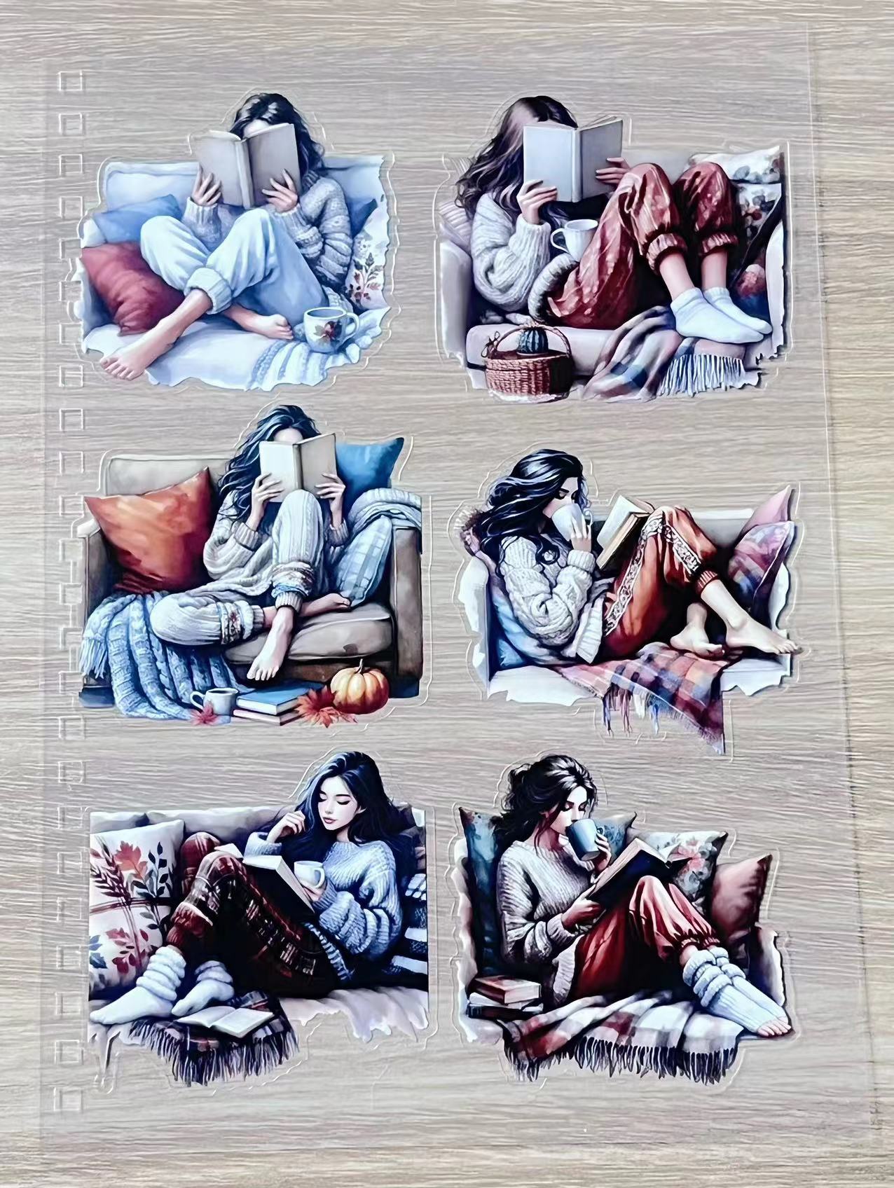 S5 Cozy Reading couch girl pet precut A5 size 2 pieces