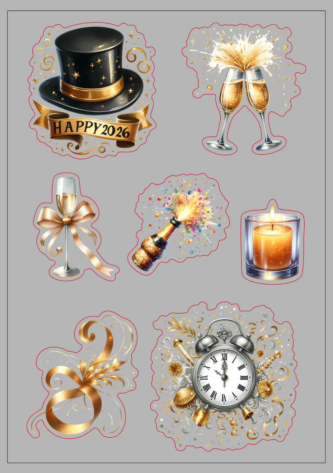 Sticker Book-4 New Year Sticker Book (10 pieces pet precut and 10 pieces washi background stickers)