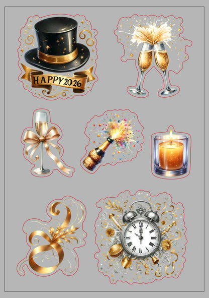 Sticker Book-4 New Year Sticker Book (10 pieces pet precut and 10 pieces washi background stickers)