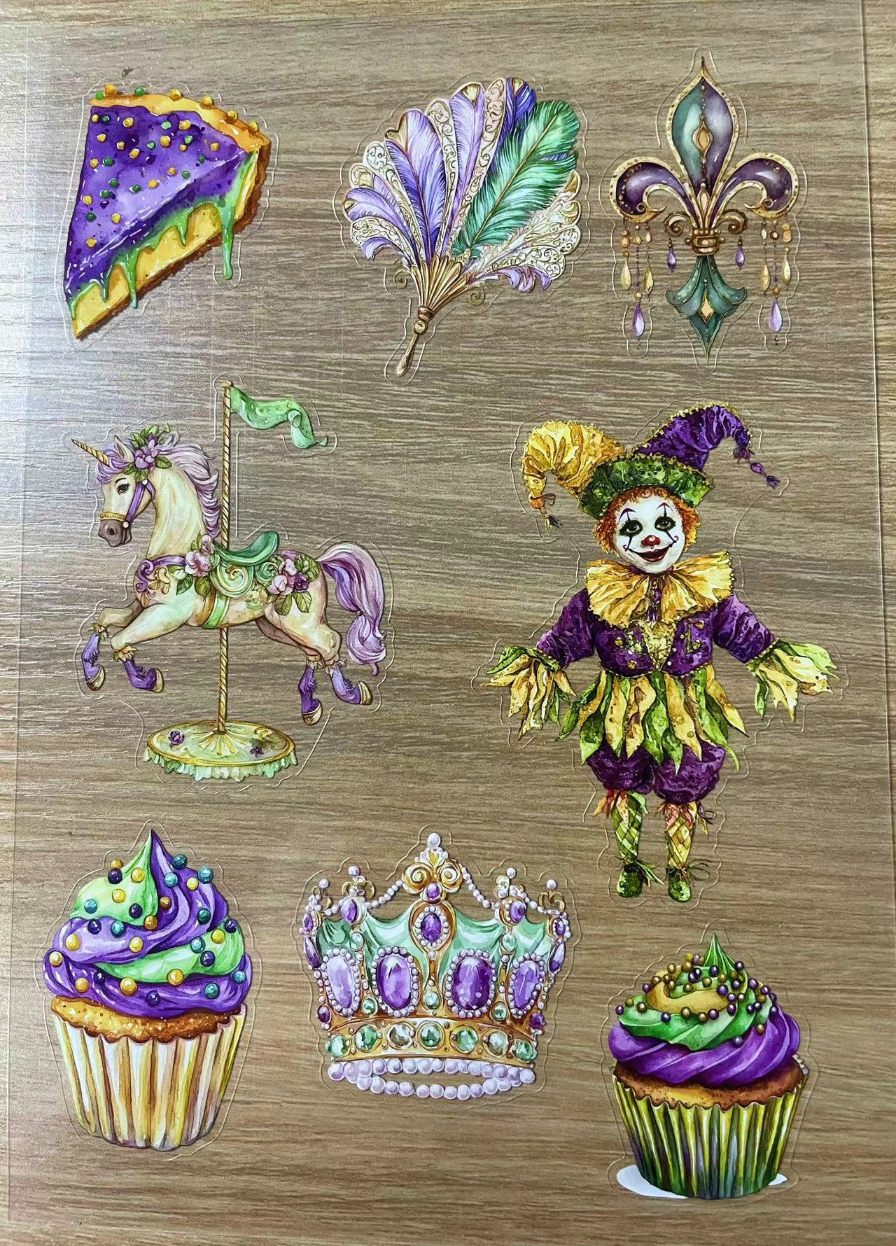 S12 Mardi Gras sticker pet precut A5 size 2 pieces