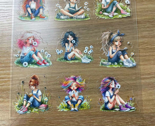E-28 Dandelion Girl 3Dembossed sticker one piece