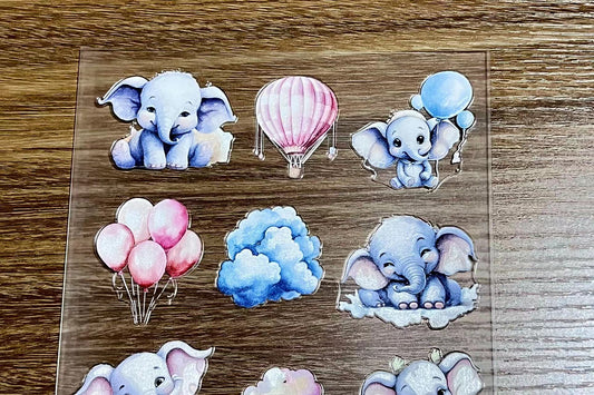 E-25 Elephants in clouds  3Dembossed sticker one piece