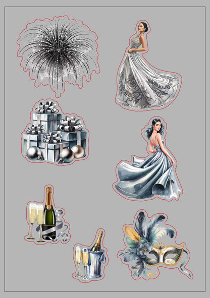 Sticker Book-4 New Year Sticker Book (10 pieces pet precut and 10 pieces washi background stickers)