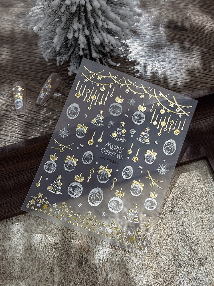 mini-8 Embossed Christmas Snowflake Ball Stickers