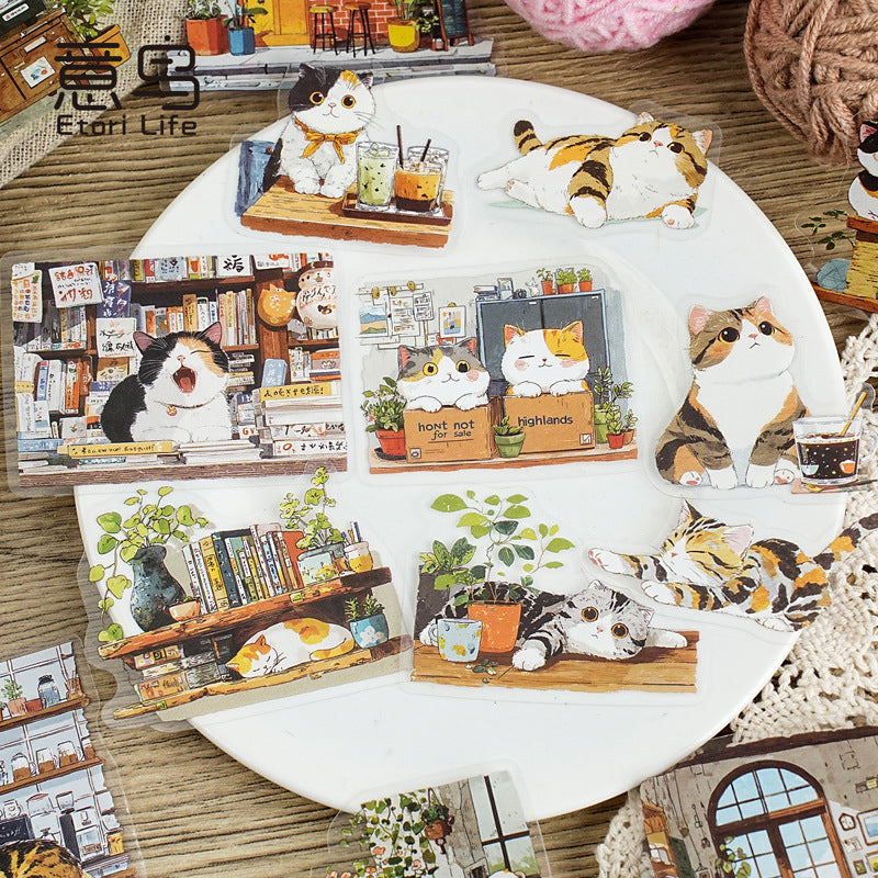 S-12 Meow Meow's Daily Series Cute Cartoon Theme Animal PET Sticker 6Style