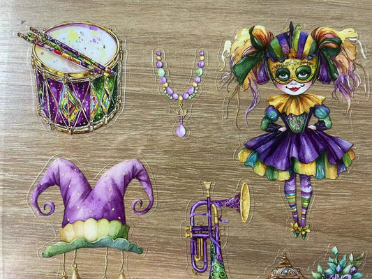 S12 Mardi Gras sticker pet precut A5 size 2 pieces
