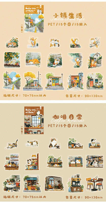S-12 Meow Meow's Daily Series Cute Cartoon Theme Animal PET Sticker 6Style