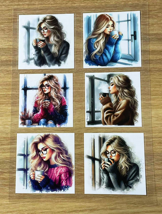 S9 Cozy coffee window girl pet precut A5 size 2 pieces
