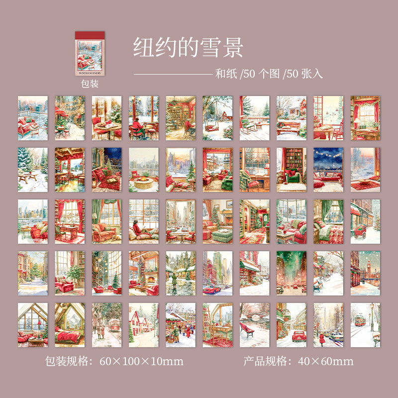 S-18   Sticker Book Winter Light Collection 50Winter Scenery Theme Material 4Style