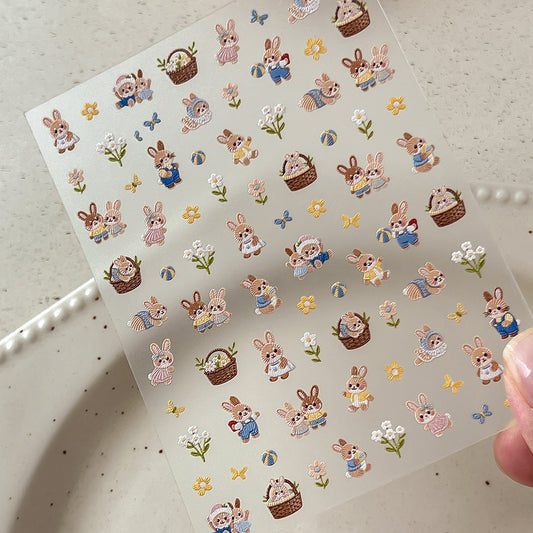 mini-4 Embossed Embroidery Little Bunny  Stickers